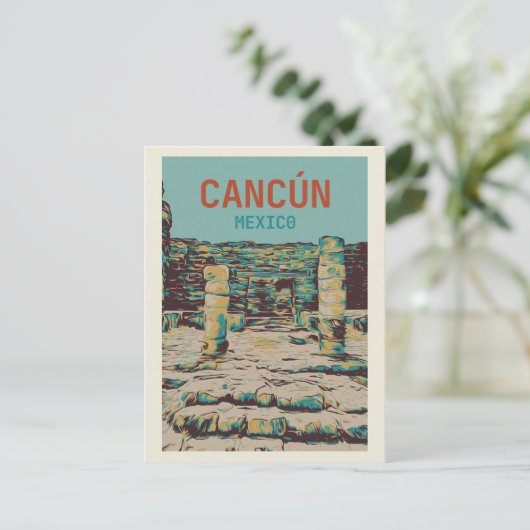 Mexico, Cancún, Quintana Roo, Yucatán, Maya-ruïne Briefkaart (Staand voorkant)