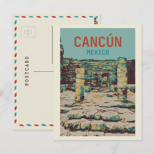 Mexico, Cancún, Quintana Roo, Yucatán, Maya-ruïne Briefkaart (Voorkant / Achterkant)