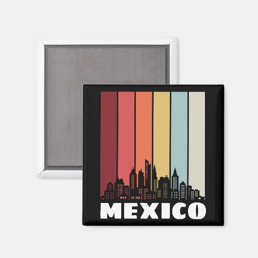  Mexico CDMX Cityscape Retro Sunset Magneet (Voorkant / Achterkant)