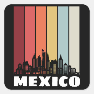  Mexico CDMX Cityscape Retro Sunset Vierkante Sticker