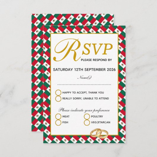 MEXICO Christelijke Bruiloft RSVP Response Kaart (Voorkant / Achterkant)