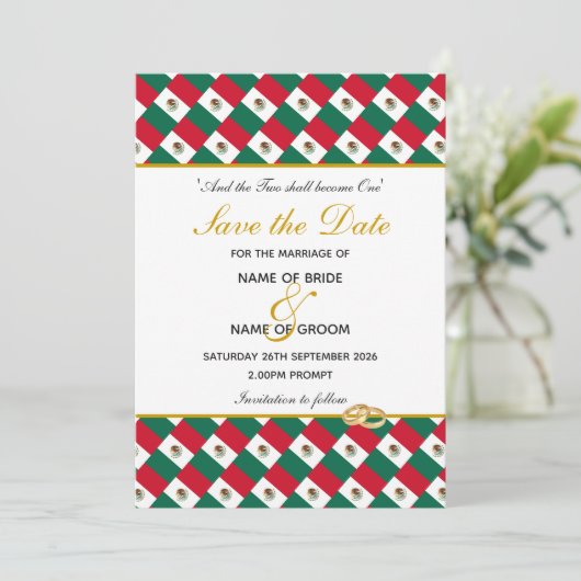MEXICO Christelijke speciale huwelijksfeestdag Save The Date (Staand voorkant)