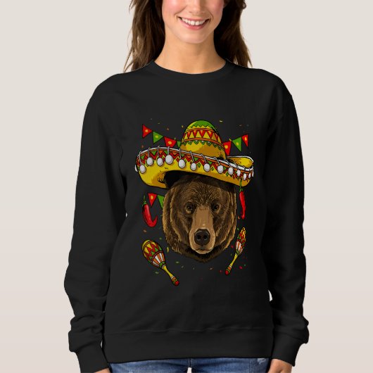 Mexico Cinco de Mayo Grizzly Bear Sombrero Mexican Trui (Voorkant)