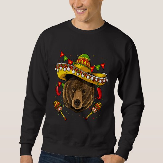 Mexico Cinco de Mayo Grizzly Bear Sombrero Mexican Trui (Voorkant)