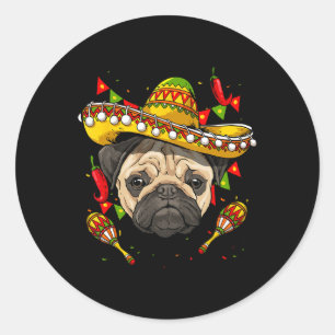 Mexico Cinco de Mayo Pug Hondenliefhebber Pet Pug  Ronde Sticker