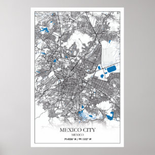Mexico City Central America Travel Street Map Poster