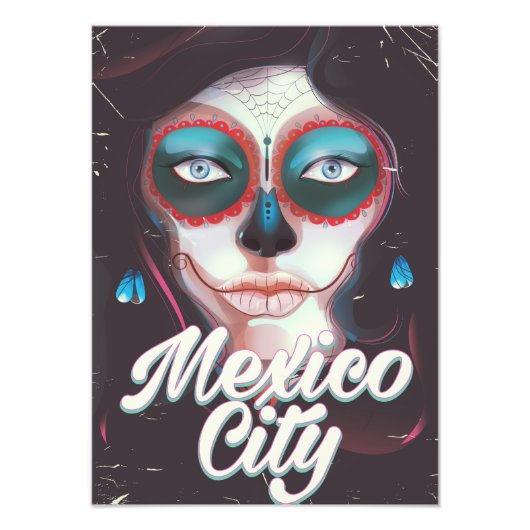 Mexico City Dia de de Dood reisposter Foto Afdruk (Voorkant)