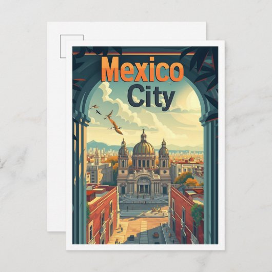 Mexico City  Kunst Reizen Illustratie Briefkaart (Voorkant / Achterkant)