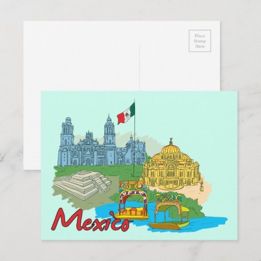 Mexico City, Mexico beroemde stad Briefkaart (Voorkant / Achterkant)