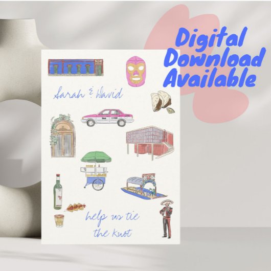 Mexico City save the date met tekeningen Kaart