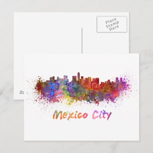 Mexico City skyline in waterverf Briefkaart (Voorkant / Achterkant)