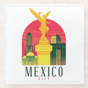 Mexico City Vintage Travel Briefkaart Glazen Onderzetter