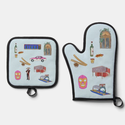 Mexico City waterverf Oven Mitt & Pot Holder Set (Voorkant)