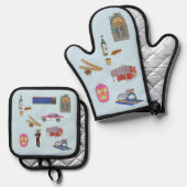 Mexico City waterverf Oven Mitt & Pot Holder Set (Voorkant / Achterkant)