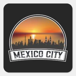 Mexico City  Zonsondergang Cityscape Vierkante Sticker