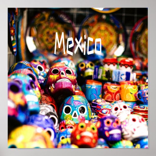 Mexico Colorful Bright skulls Poster (Voorkant)