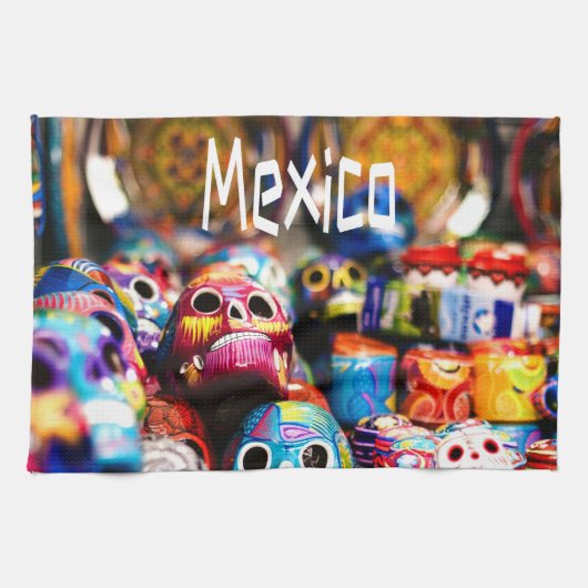 Mexico Colorful Bright skulls Theedoek (Horizontaal)