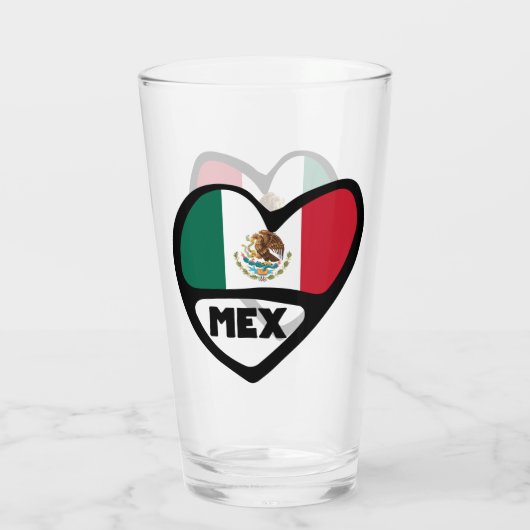Mexico Country Code Flag Heart, MEX Glas (Achterkant)