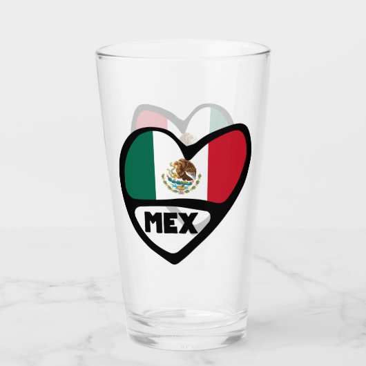 Mexico Country Code Flag Heart, MEX Glas (Voorkant)
