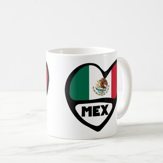 Mexico Country Code Flag Heart, MEX Koffiemok (Voorkant rechts)