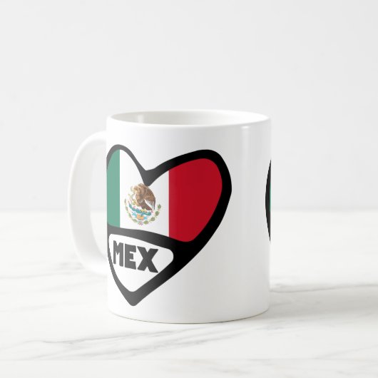Mexico Country Code Flag Heart, MEX Koffiemok (Voorkant links)