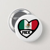 Mexico Country Code Flag Heart, MEX Ronde Button 5,7 Cm (Voorkant /achterkant)