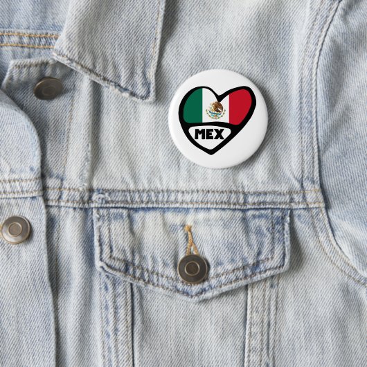 Mexico Country Code Flag Heart, MEX Ronde Button 5,7 Cm (In situ)
