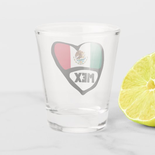 Mexico Country Code Flag Heart, MEX Shot Glas (Achterkant)