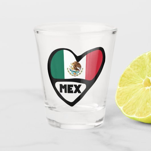 Mexico Country Code Flag Heart, MEX Shot Glas (Voorkant)