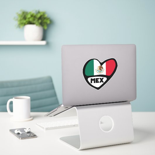Mexico Country Code Flag Heart, MEX Sticker (Laptop op bureau)