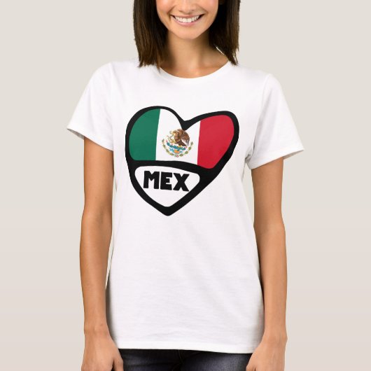 Mexico Country Code Flag Heart, MEX T-Shirt (Voorkant)