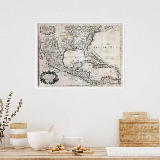 Mexico Cuba en Amerika Map 1703 Poster (Keuken)