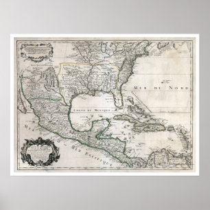 Mexico Cuba en Amerika Map 1703 Poster