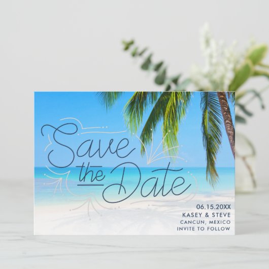 Mexico Destination Beach Wedding Save the Date (Staand voorkant)
