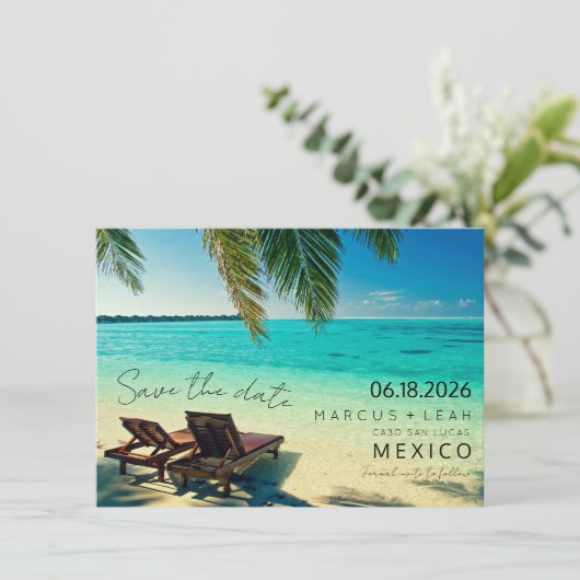 Mexico Destination Beach Wedding Save the Date (Staand voorkant)