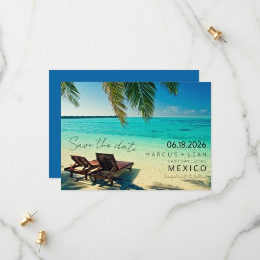 Mexico Destination Beach Wedding Save the Date (Voorkant / Achterkant in situ)