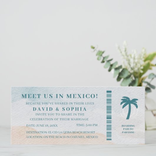 Mexico Destination Wedding Boarding Pass Kaart (Staand voorkant)