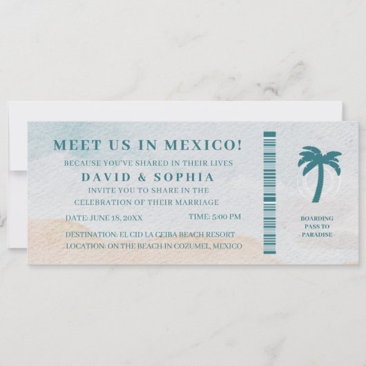 Mexico Destination Wedding Boarding Pass Kaart (Voorkant)