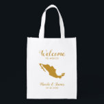 Mexico Destination Wedding Welcome Bag, Canvas tas Boodschappentas<br><div class="desc">Het weekend van de bruiloft heet cadeautas voor gasten uit de stad voor je bruiloft,  met afbeelding van Mexico,  met hart dat je op de precieze locatie kunt plaatsen.  Vul tas met je favoriete godies.</div>