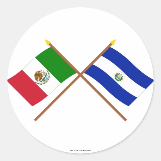 Mexico en El Salvador gekruiste vlaggen Ronde Sticker (Voorkant)