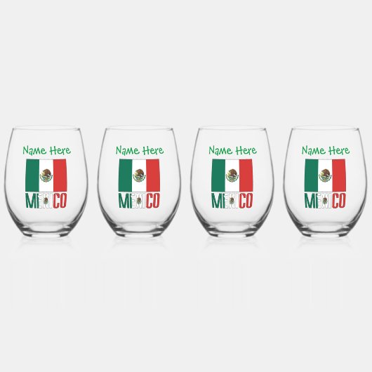 Mexico en Mexicaanse vlag Groene Personalisatie Wijnglas Zonder Voet (Voorkant)
