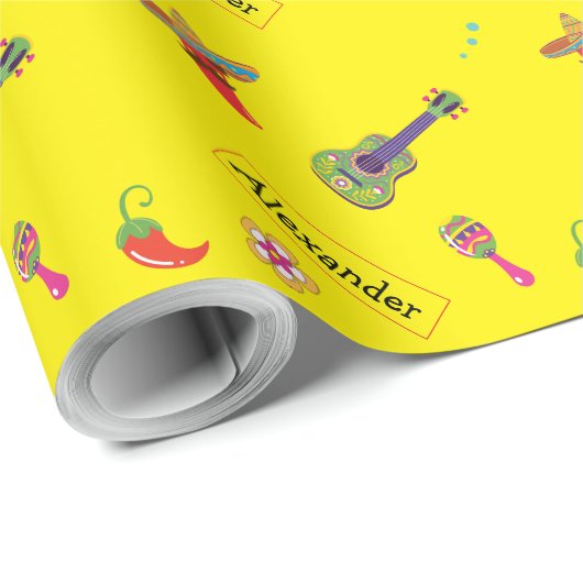 Mexico Fiesta Aangepaste Naam Verjaardag Inpakpapi Cadeaupapier (Rol Hoek)