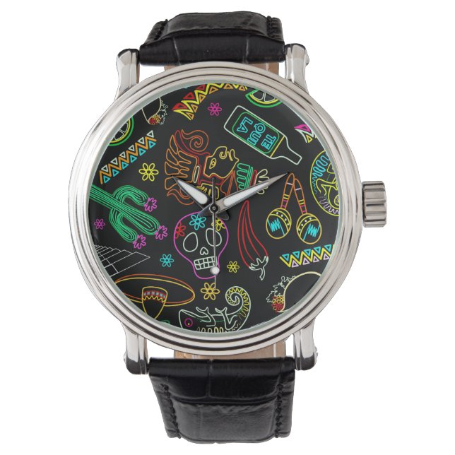 Mexico Fiesta Patroon Horloge (Voorkant)