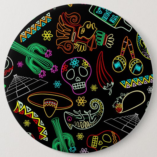 Mexico Fiesta Patroon Ronde Button 6,0 Cm (Voorkant)
