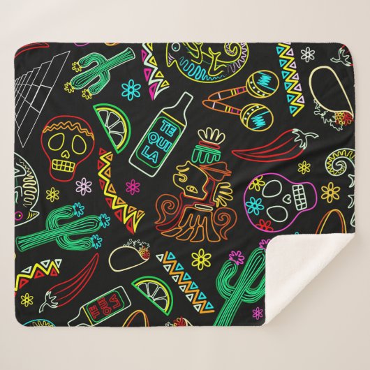 Mexico Fiesta Patroon Sherpa Deken (Voorkant (horizontaal))