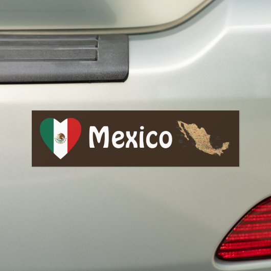 Mexico Flag Heart + Map Bumpersticker (Op auto)