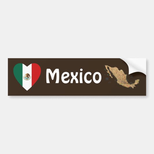 Mexico Flag Heart + Map Bumpersticker (Voorkant)
