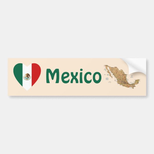 Mexico Flag Heart + Map Bumpersticker (Voorkant)