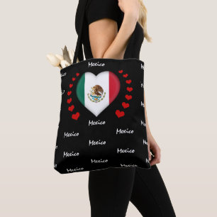 Mexico Flag & Heart, Mexicaanse vlag mode/sport Tote Bag