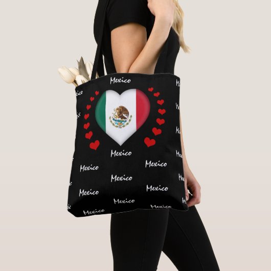 Mexico Flag & Heart, Mexicaanse vlag mode/sport Tote Bag (Dichtbij)